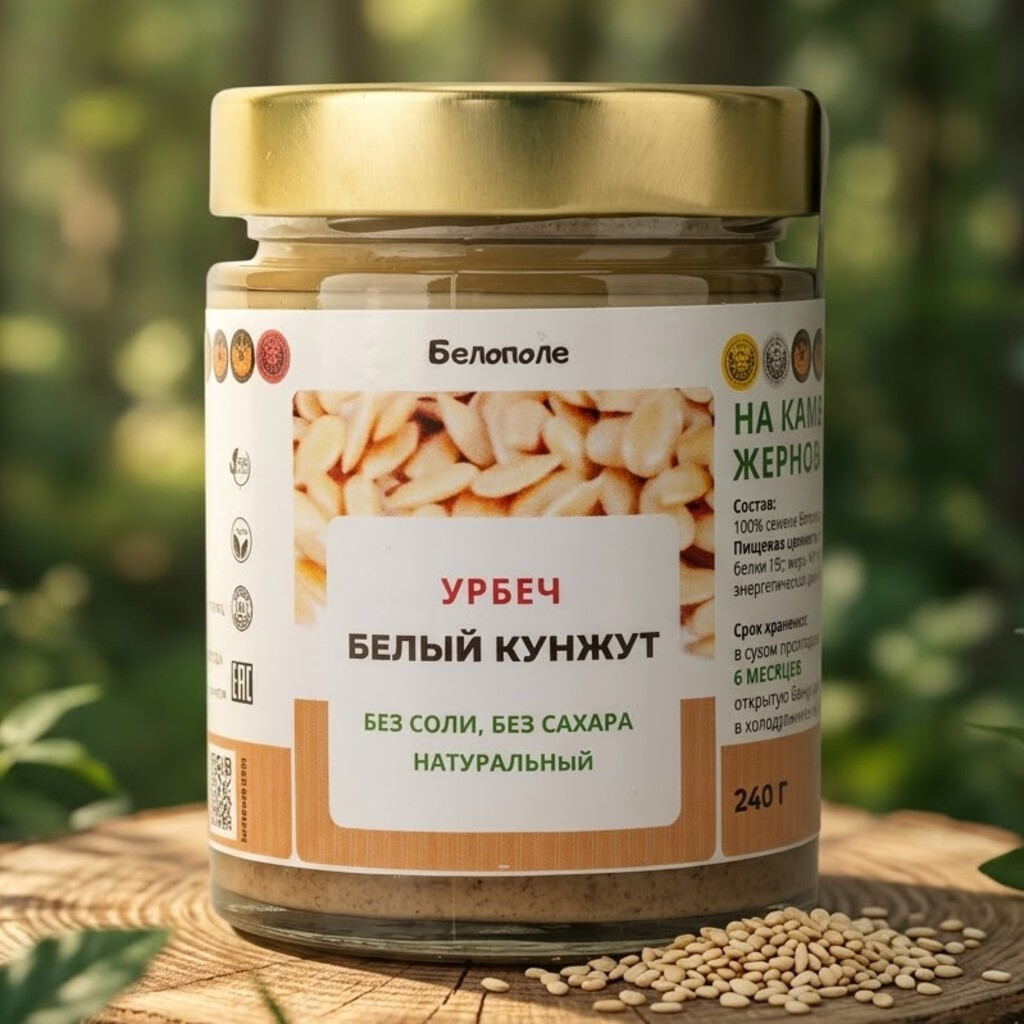 Белополе Урбеч из белого кунжута (тахини) 240г на заказ натуральный. На каменных жерновах