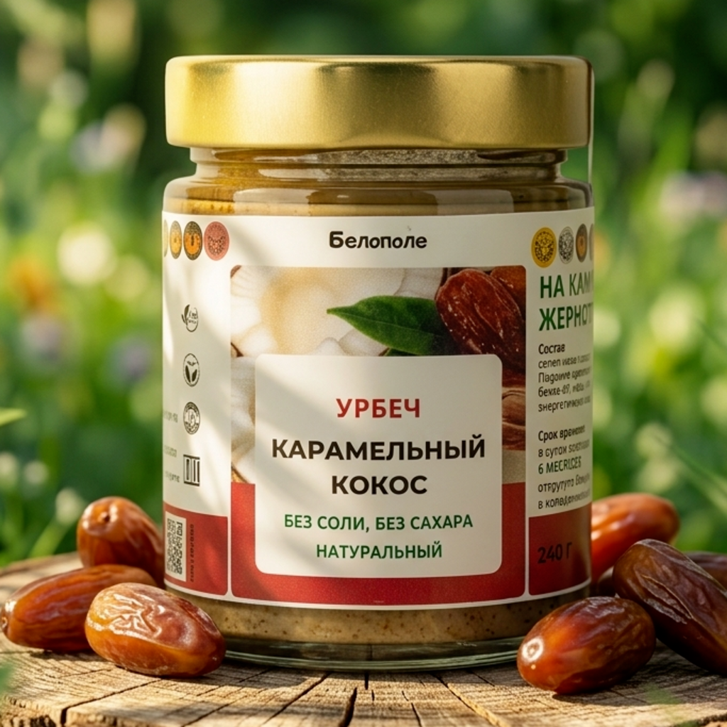 Белополе Урбеч Карамельный кокос 240г на заказ натуральный. На каменных жерновах