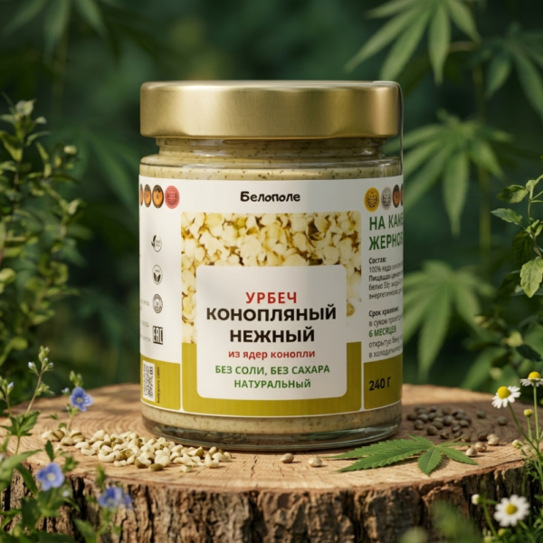 Белополе Урбеч конопляный нежный из ядер конопли 240г на заказ натуральный. На каменных жерновах